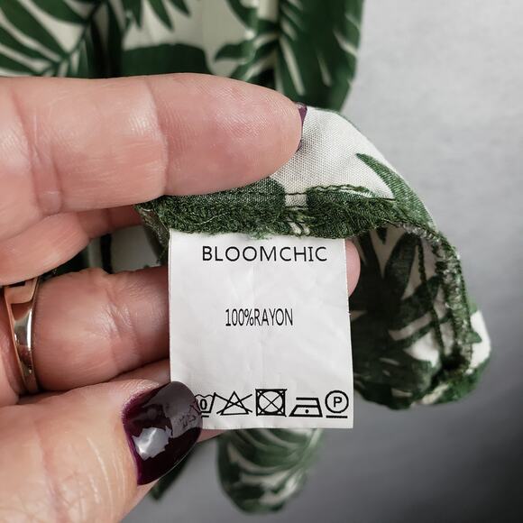 BloomChic Size 22 Ruffle Sleeve Midi Dress Green Tropical Palm Print Beach - Picture 4 of 9